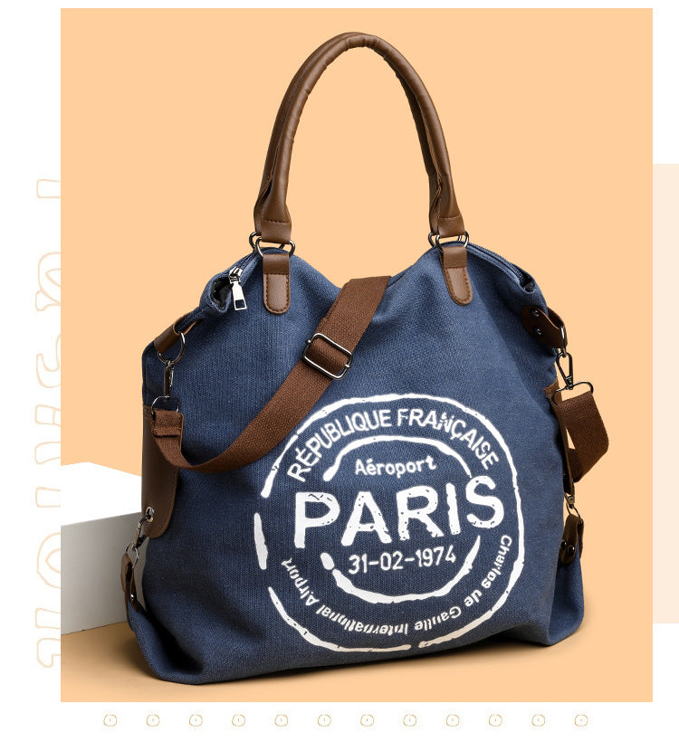 Elegant Canvas Shoulder Bag - Large Capacity Vintage Purse