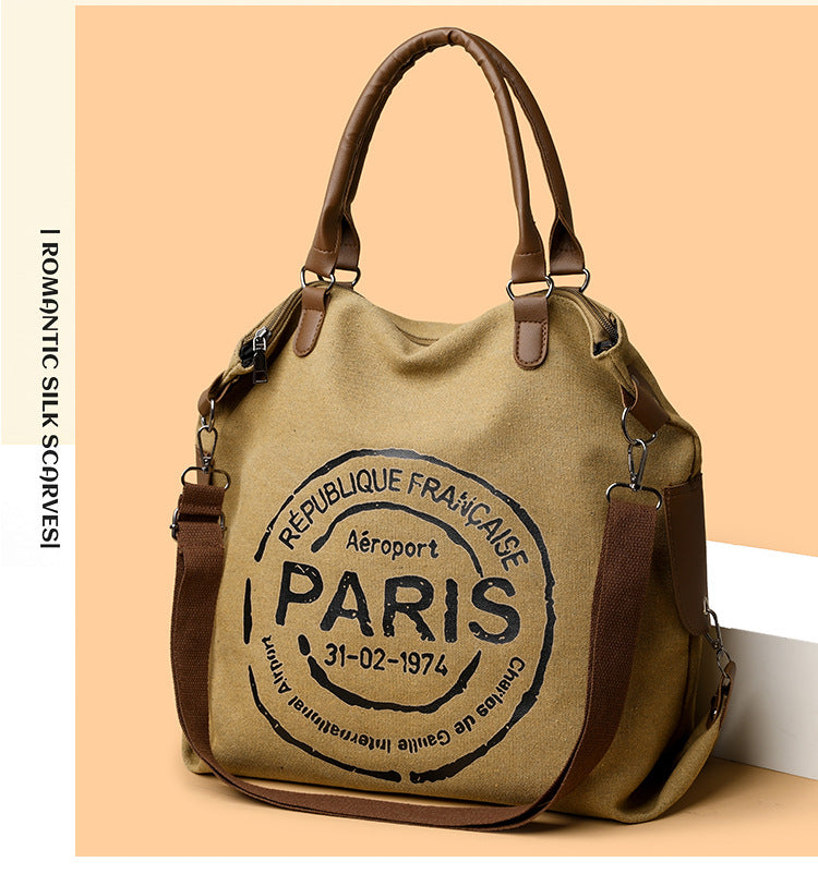 Elegant Canvas Shoulder Bag - Large Capacity Vintage Purse