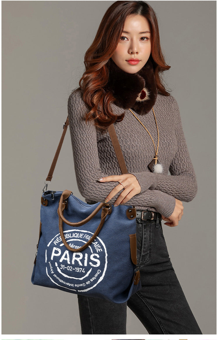 Elegant Canvas Shoulder Bag - Large Capacity Vintage Purse
