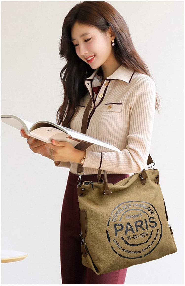 Elegant Canvas Shoulder Bag - Large Capacity Vintage Purse