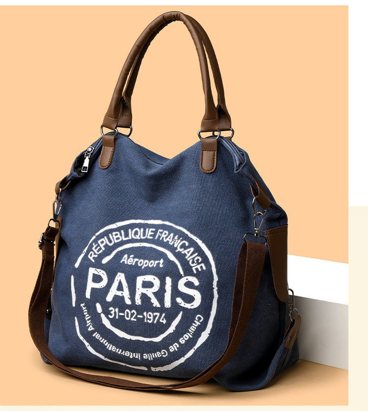 Elegant Canvas Shoulder Bag - Large Capacity Vintage Purse