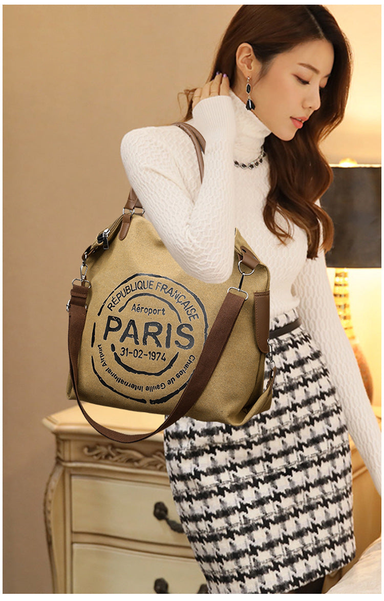 Elegant Canvas Shoulder Bag - Large Capacity Vintage Purse