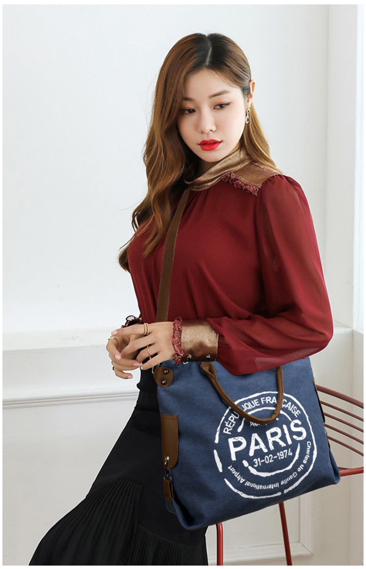 Elegant Canvas Shoulder Bag - Large Capacity Vintage Purse