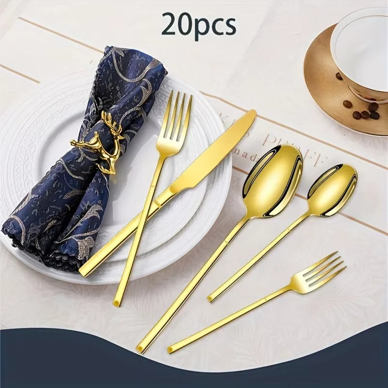 Elegant Luxury Gold Flatware Set - Stainless Steel Tableware