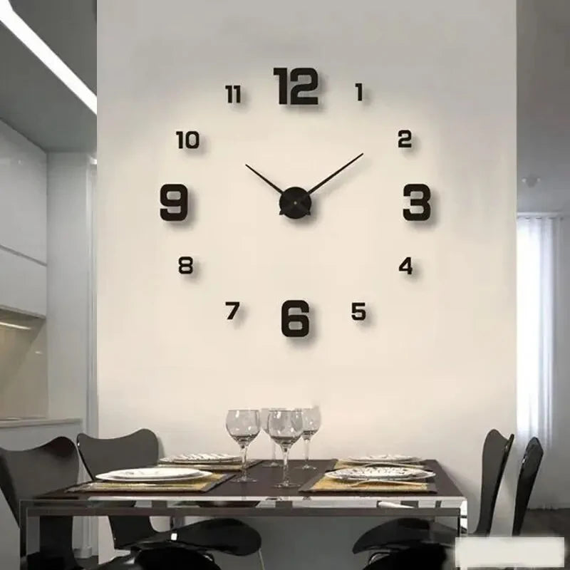 Frameless DIY Wall Clock - Modern silent clock in silver on a white wall