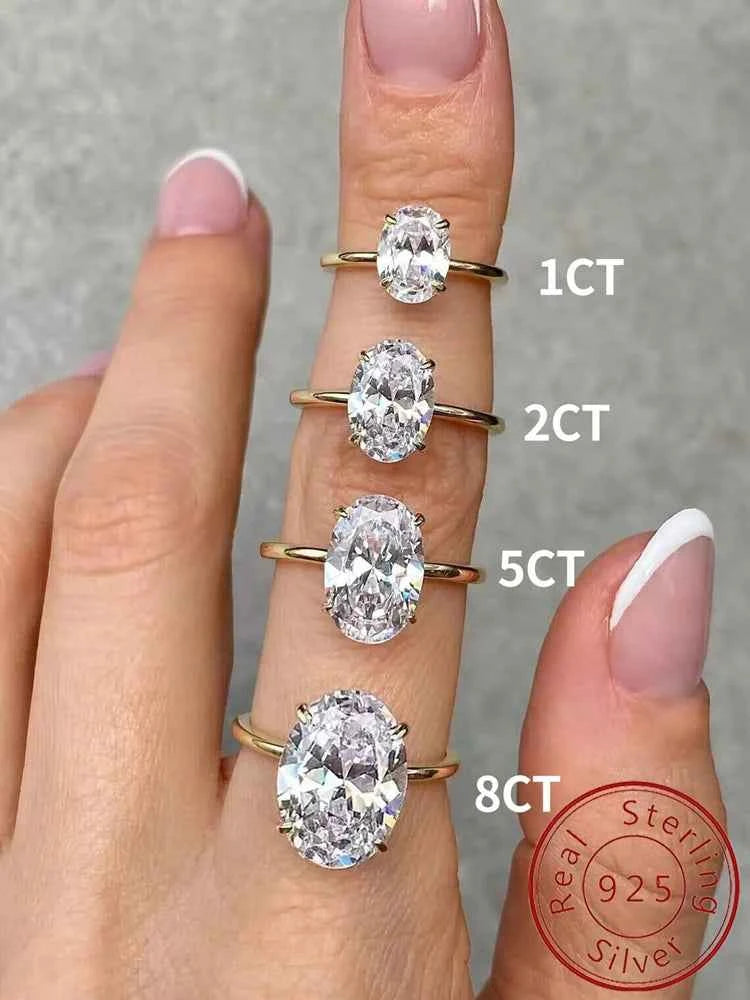 Exquisite Oval Zircon Ring - 925 Sterling Silver Engagement Band