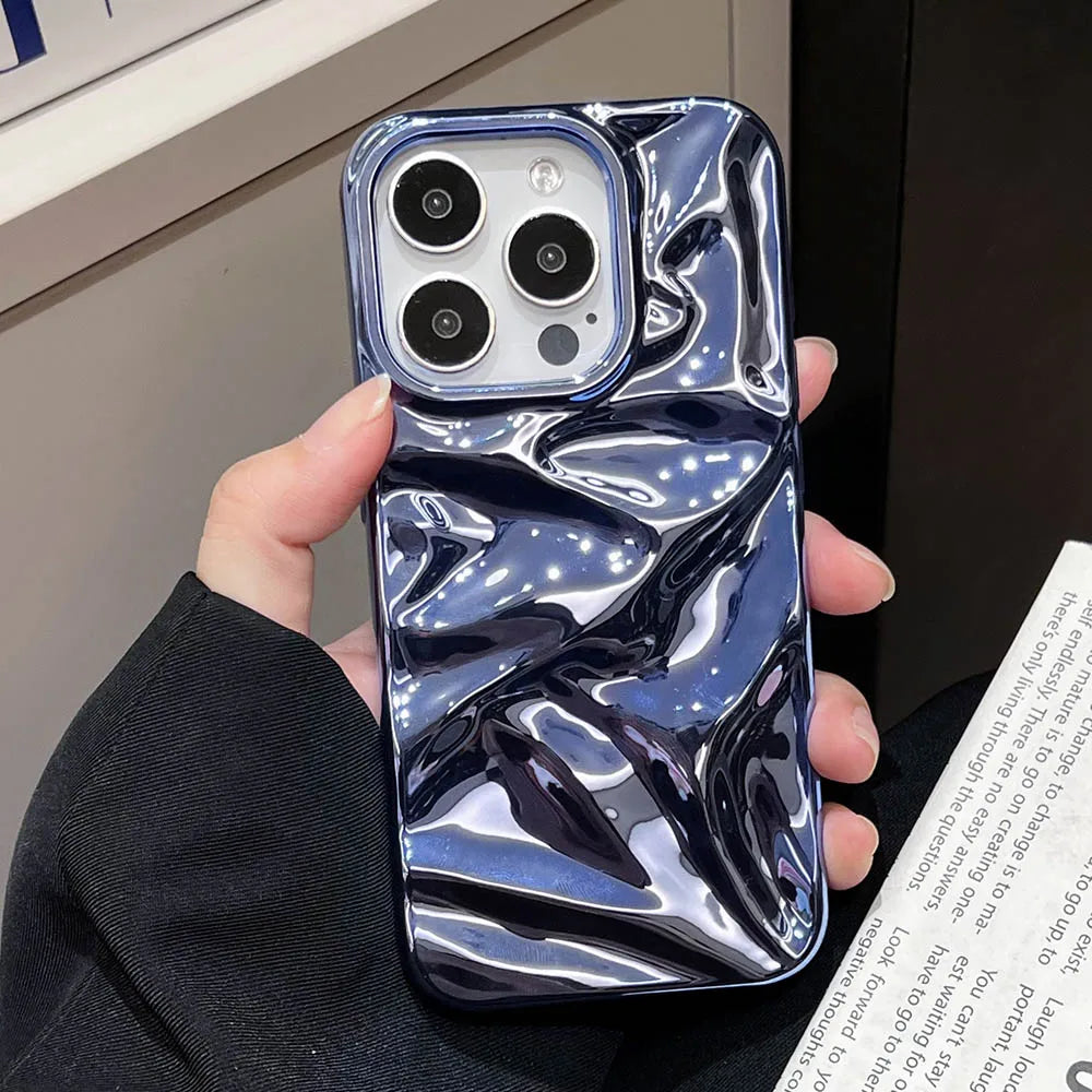Luxury Electroplate Silvery 3D Wrinkle Phone Case