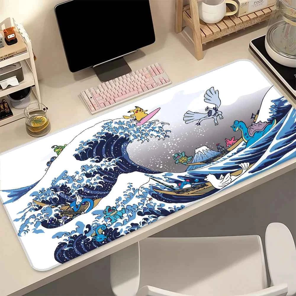 Pokemon Lugia mouse pad - large extended desk mat with stitched edges and non-slip rubber base
