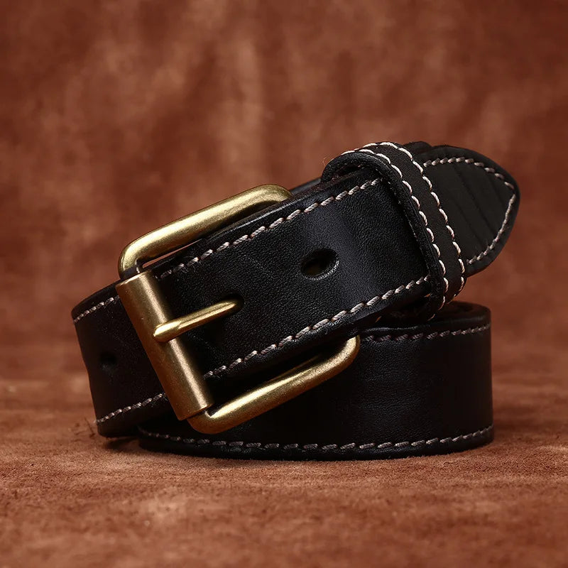 Premium Men's Genuine Leather Belt with Brass Buckle
