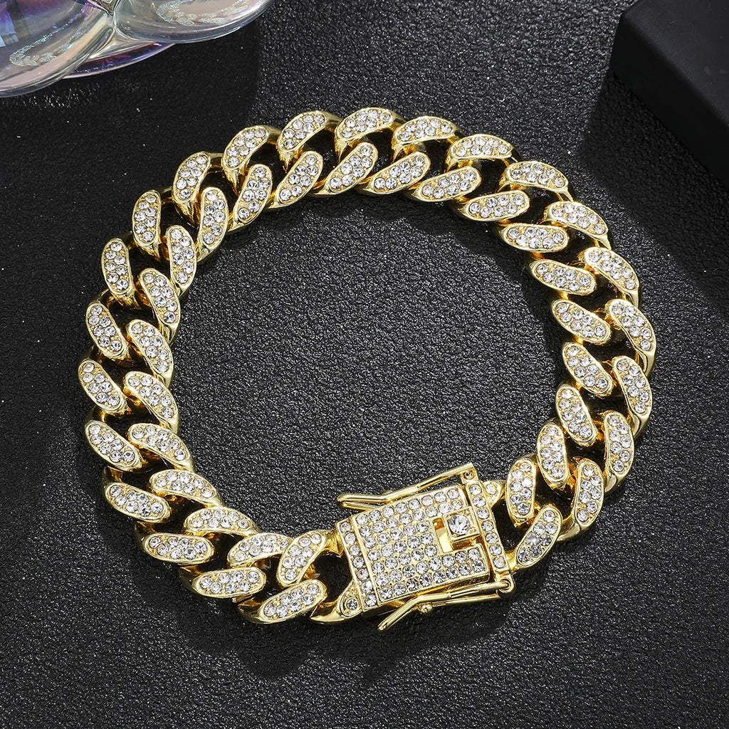 Luxury Cuban Link Chain Bracelet - Paved Crystal Hip-Hop Jewelry