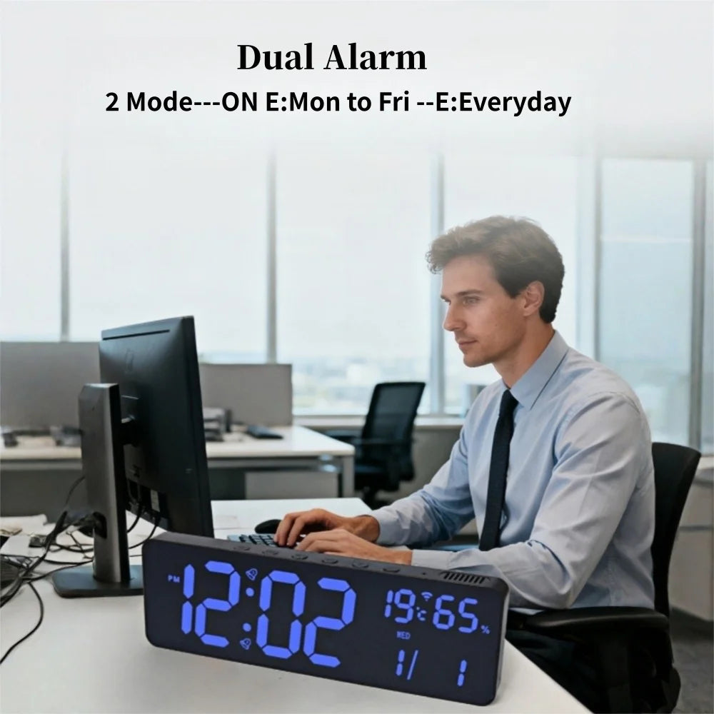 Premium Large RGB Digital Clock - Temp, Humidity & Date