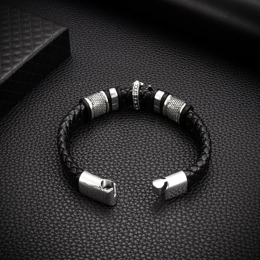 Luxury Men's Titanium Steel Bracelet - Vintage Leather Braided