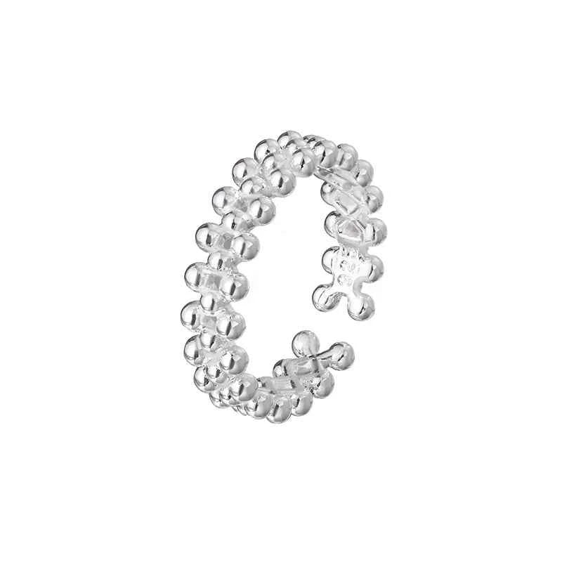 Elegant Sterling Silver Ball Open Ring - Luxury Bilayer Design