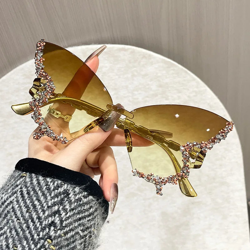 Premium Cat Eye Butterfly Sunglasses - Rimless Statement Shades