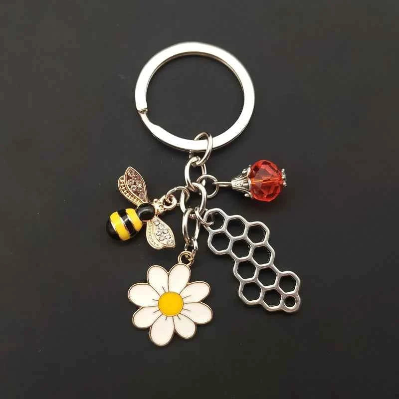 Charming Cute Keychain - Bee Honeycomb Heart Flower Key Ring