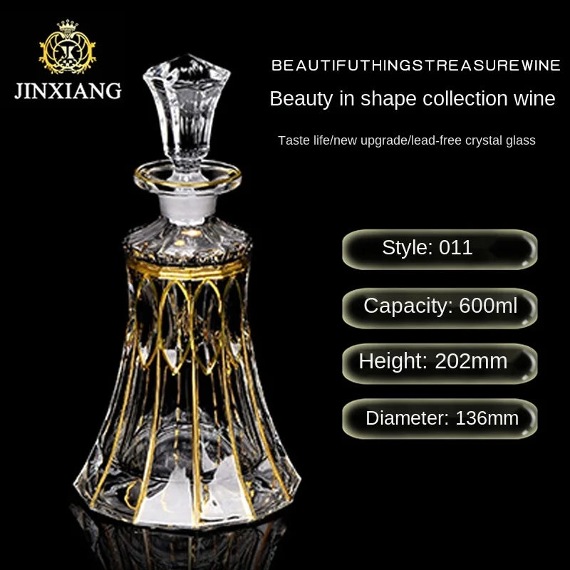 Elegant Crystal Wine Decanter - Gold Line Detail
