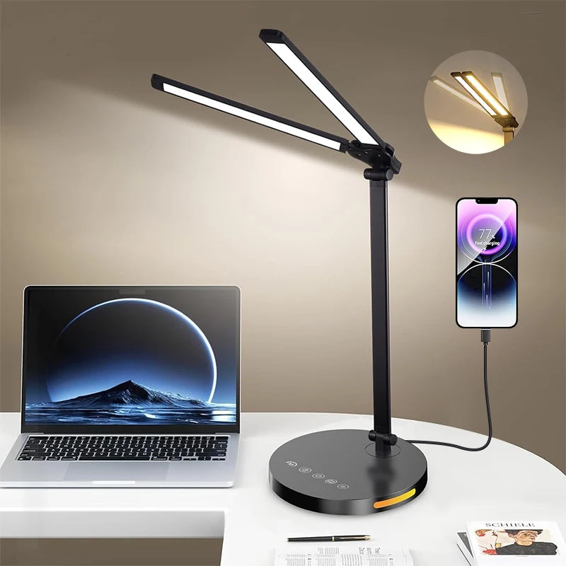 Professional Double Swing Arm Lamp - Eye-Caring LED Desk Light
