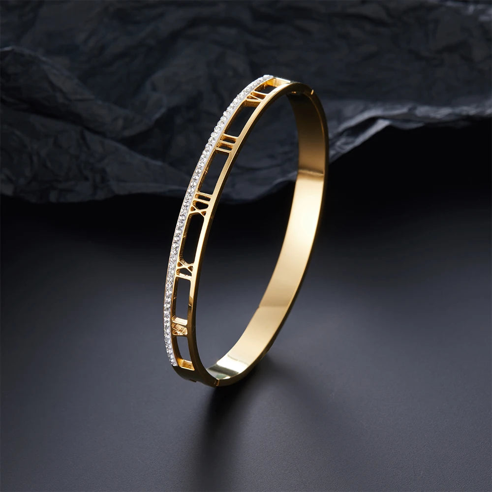 Luxury Crystal Roman Numeral Bracelet - Unisex Stainless Steel