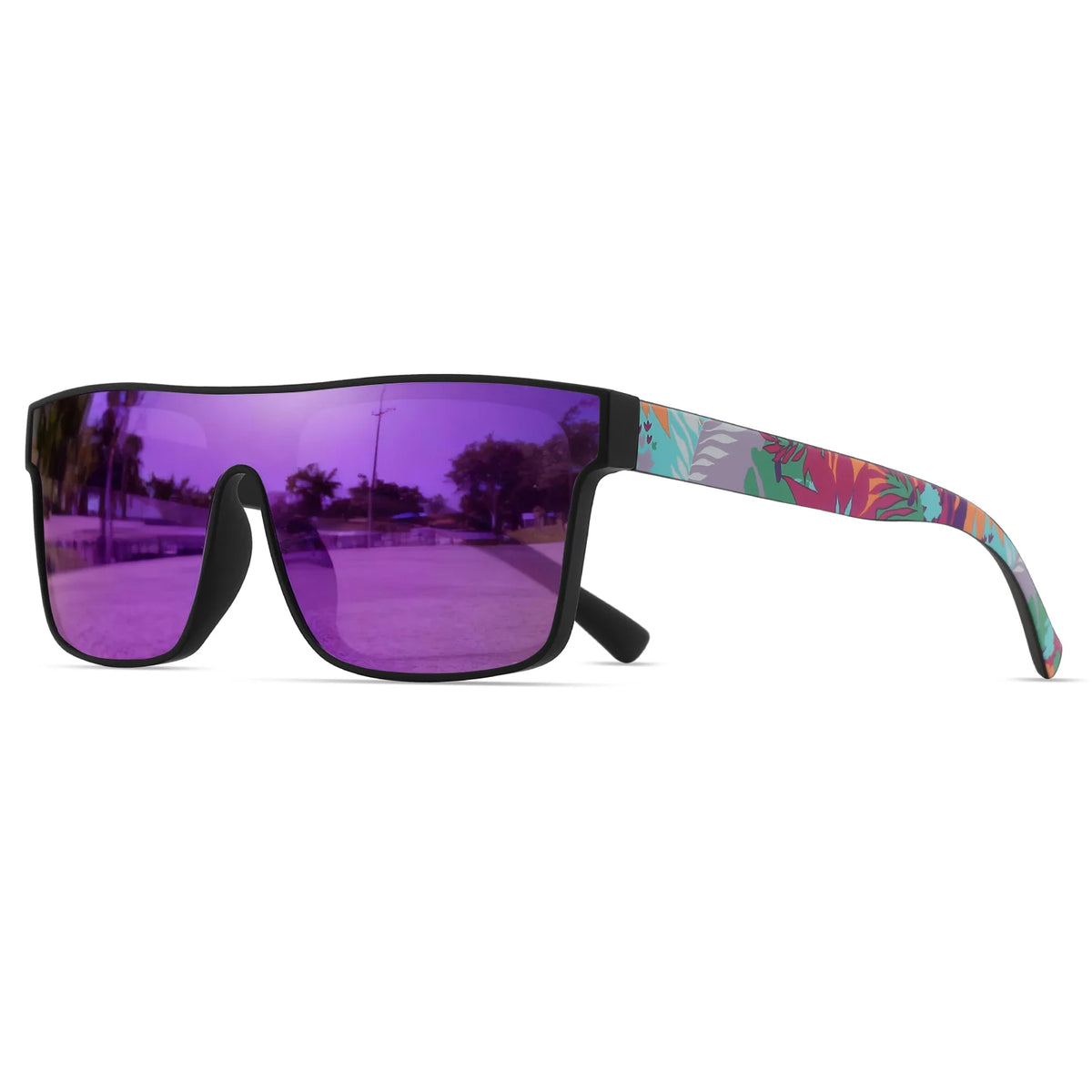 Classic Square Sports Sunglasses - Patterned Temples & UV Protection