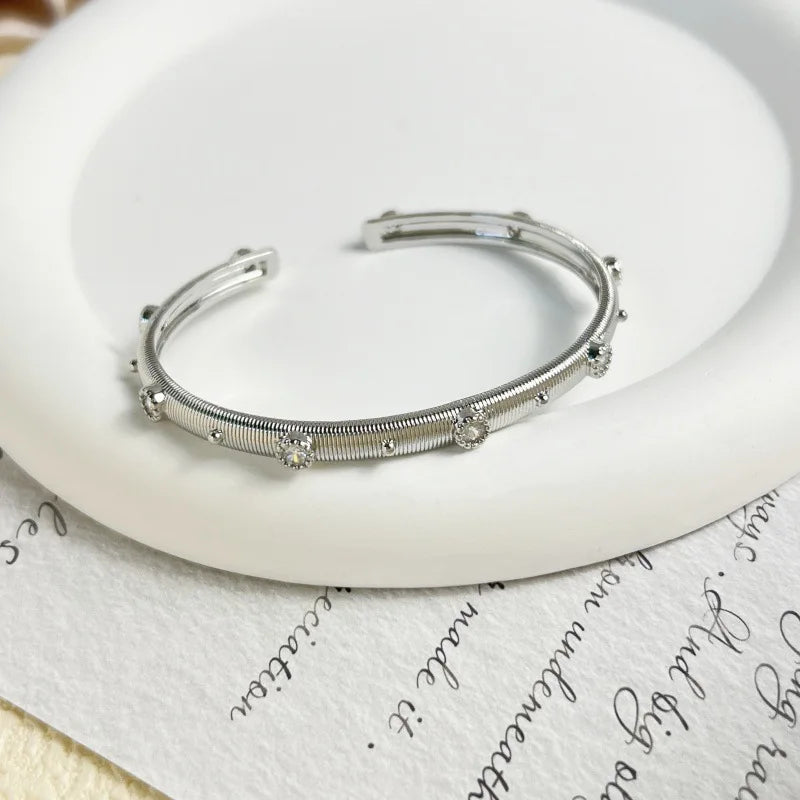 Elegant Diamond Brushed Bracelet - Women's Fashion Jewelry