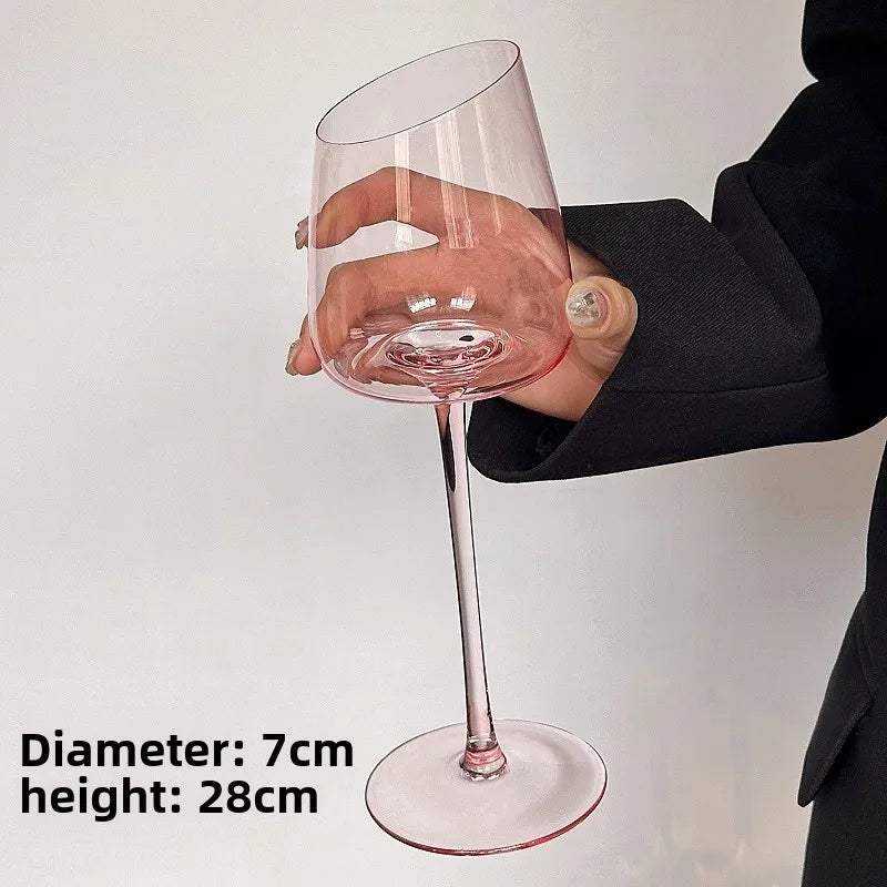 Elegant Pink Vintage Wine Glass - Slanted Mouth Design