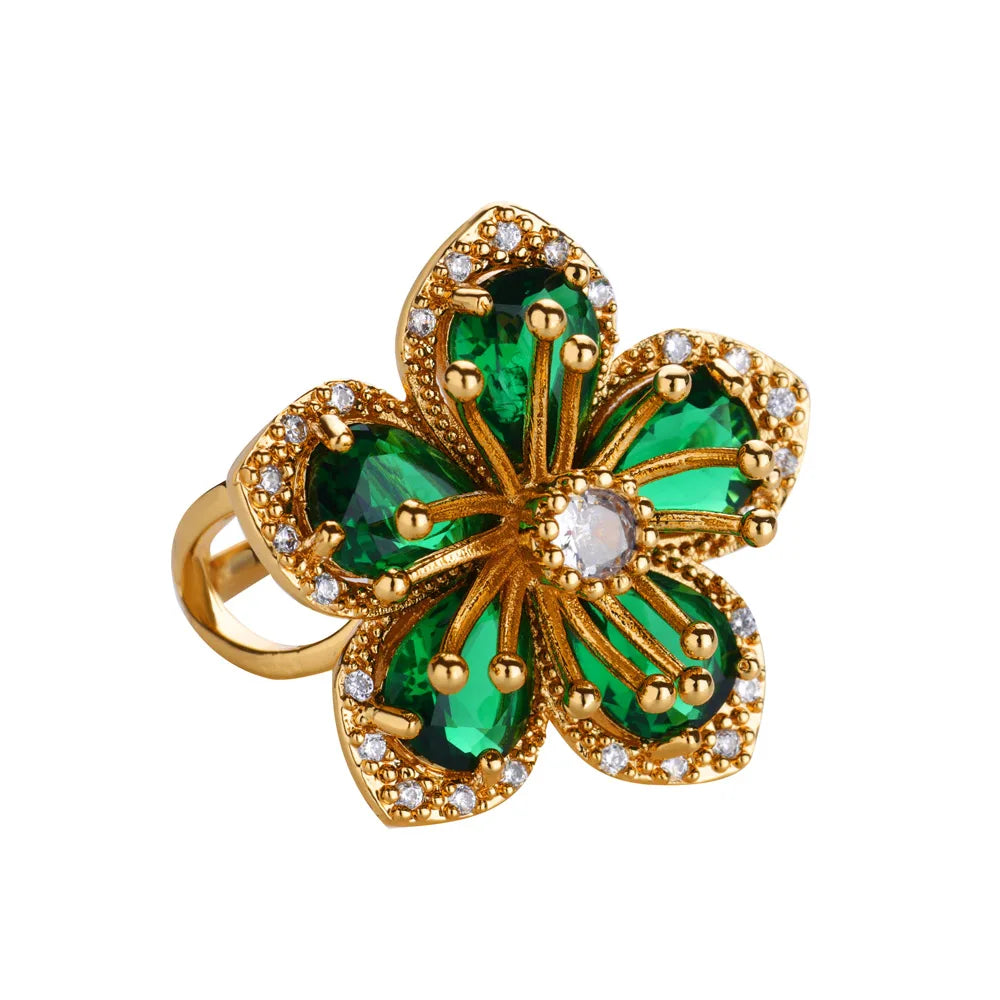 Luxury Gold Flower Ring - Premium Zircon Vintage Jewelry