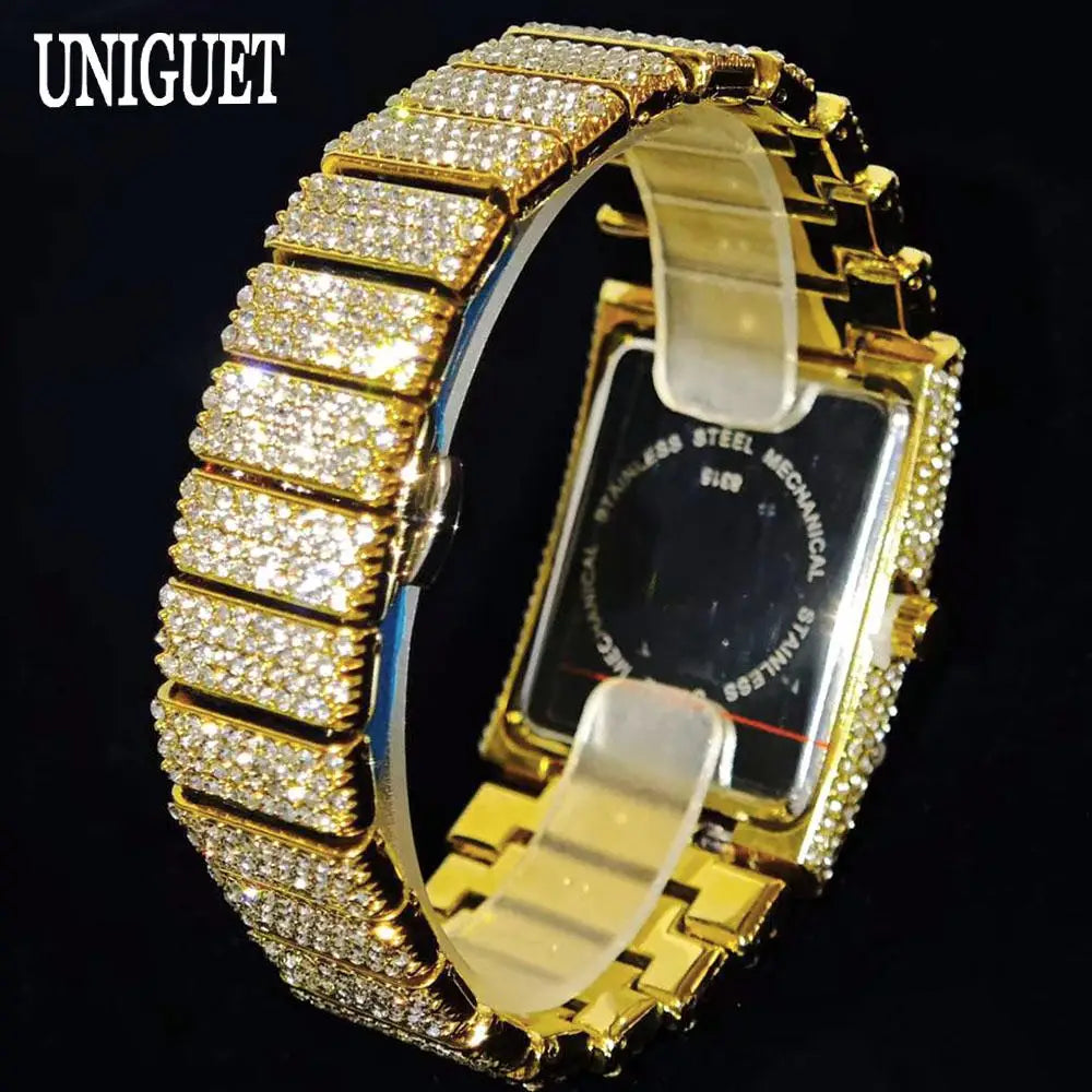 Luxury Iced Rectangle Watch - Dazzling Diamond Design