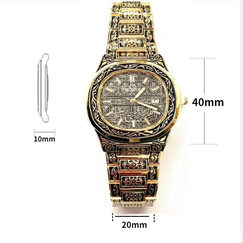 Elegant Men's Quartz Wristwatch - Embossed Stainless Steel