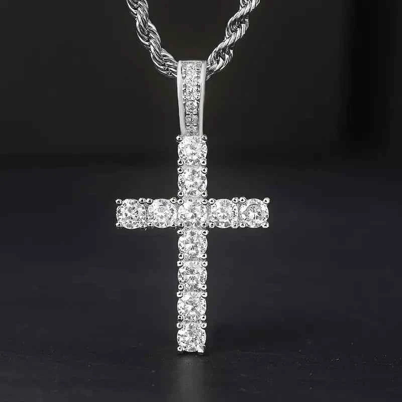 Luxury Cubic Zirconia Cross Pendant Necklace - 60cm Twisted Chain