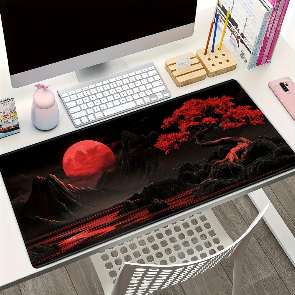 Premium Large Gaming Mouse Pad - Red Moon Design