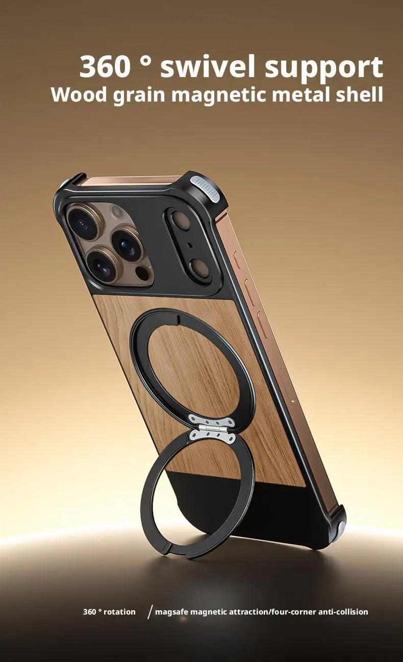 Premium iPhone Rotating Case - Metal & Leather Grain