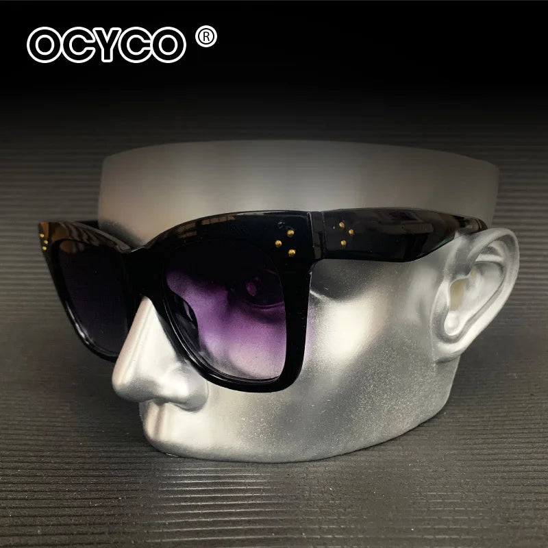 Luxury Rectangle Sunglasses - Gradient Lens & Rivet Details