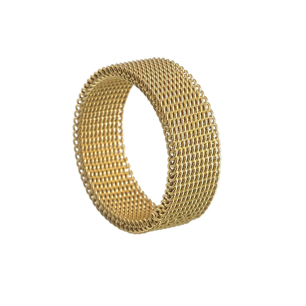Luxury 8MM Grid Mesh Titanium Steel Ring - Modern Couple Band