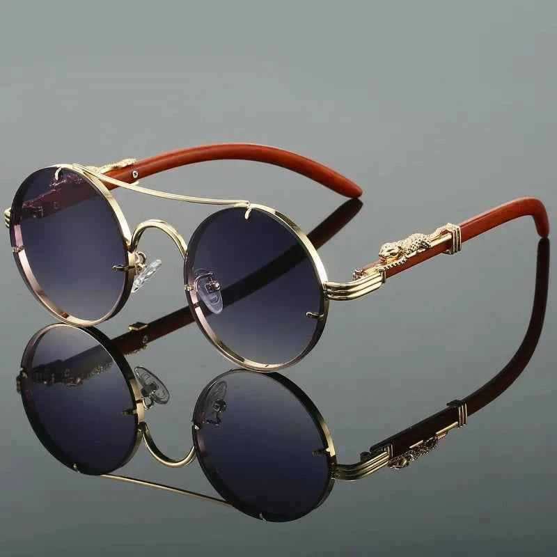 Classic Retro Leopard Head Men's Driving Metal Round Frame