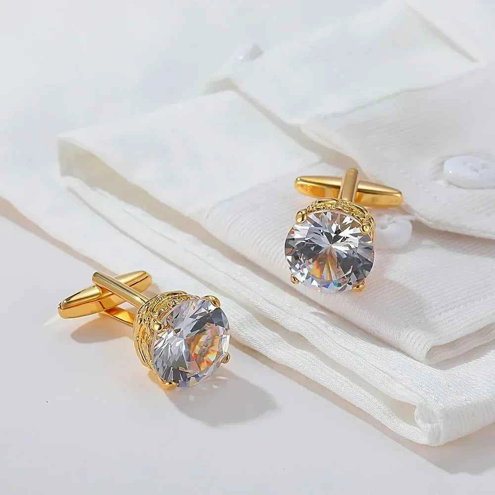 Luxury Gold Zircon Cufflinks - Elegant Men's French Shirt Accessories