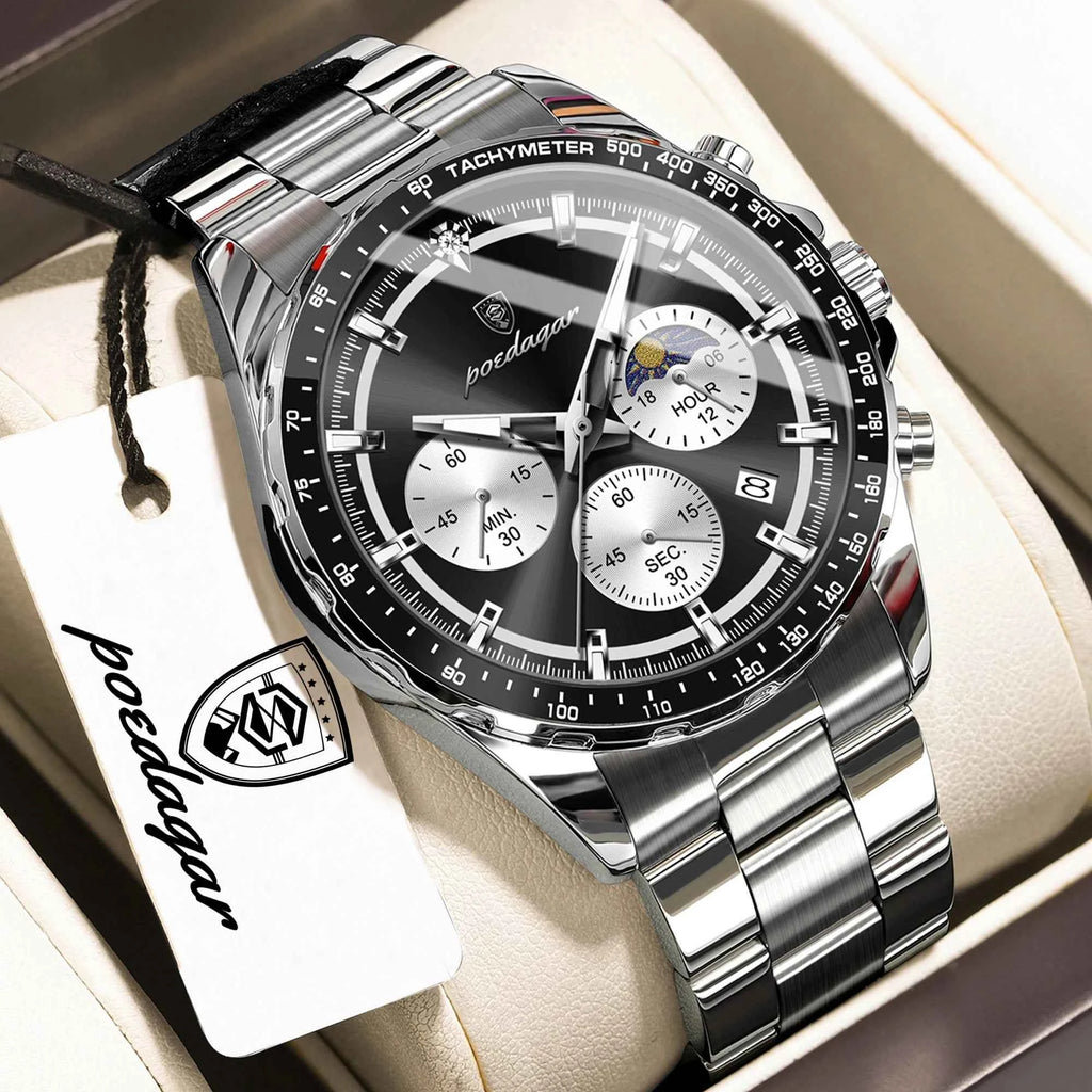 Premium Men's Leather Chronograph Watch - Luminous & Waterproof