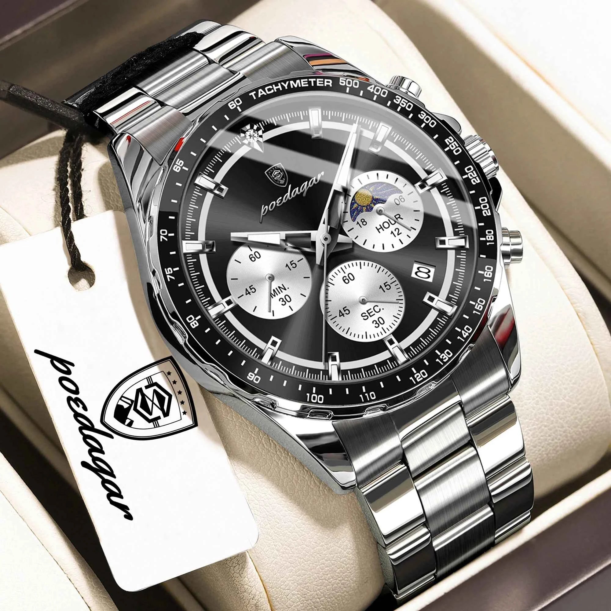 Premium Men's Leather Chronograph Watch - Luminous & Waterproof
