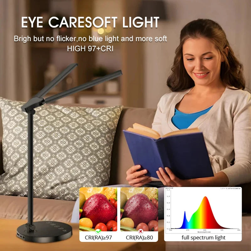 Professional Double Swing Arm Lamp - Eye-Caring LED Desk Light