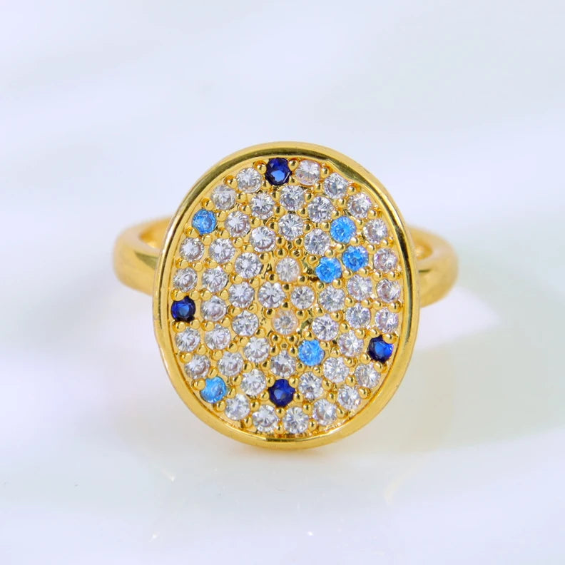 Luxury 21k Gold Plated Italian Zircon Cocktail Ring