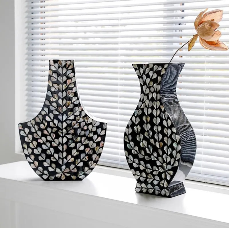 Premium Modern Aesthetic Vase - Hand-Painted Wood Centerpiece