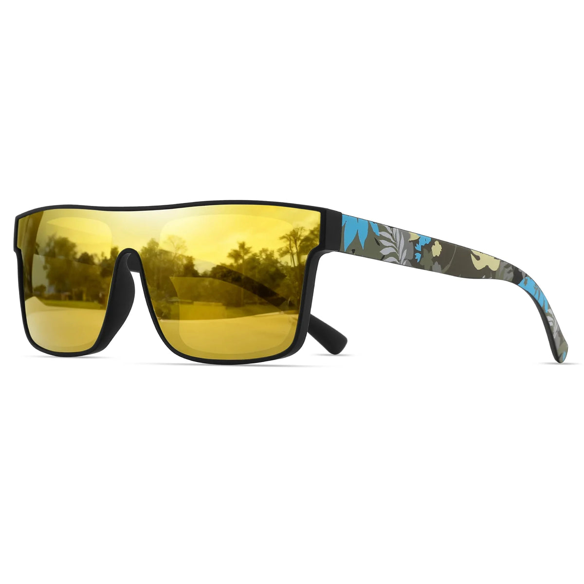 Classic Square Sports Sunglasses - Patterned Temples & UV Protection