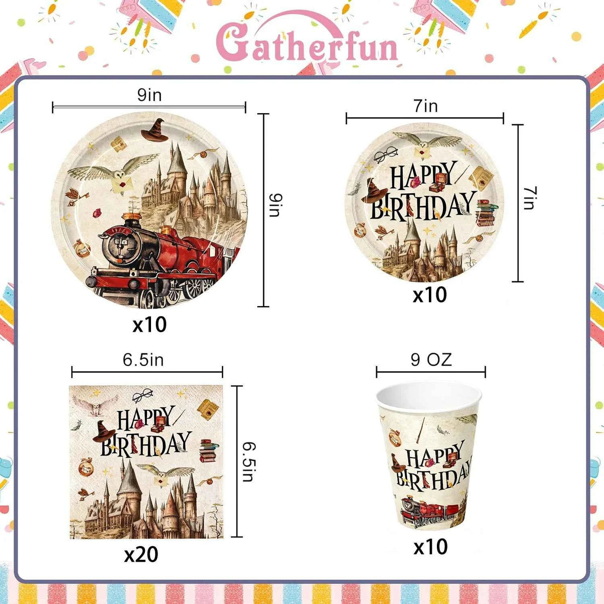 Premium Wizard Party Supplies - Themed Plates, Napkins & Cups Set