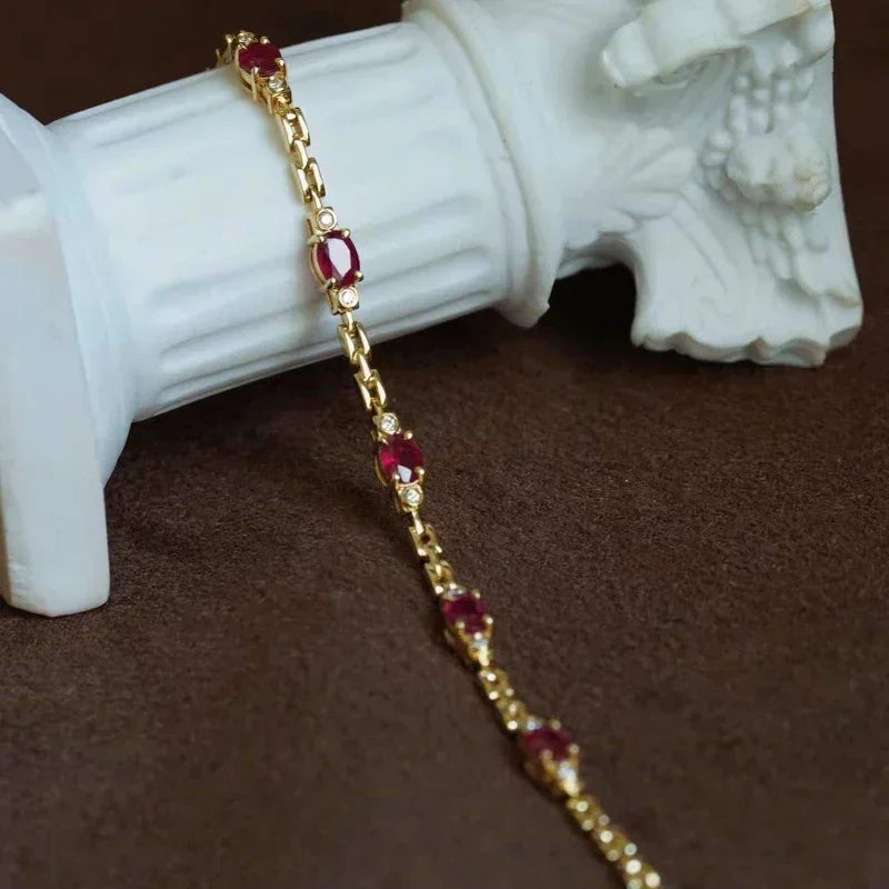 Elegant Ruby Diamond Bracelet - Gold-Tone Charm Jewelry