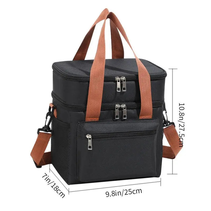 Insulated Lunch Bag - Portable Double-Layer Cooler Tote with Large Capacity and Crossbody Strap for Food Storage, Drinks & Meals - Tulique
