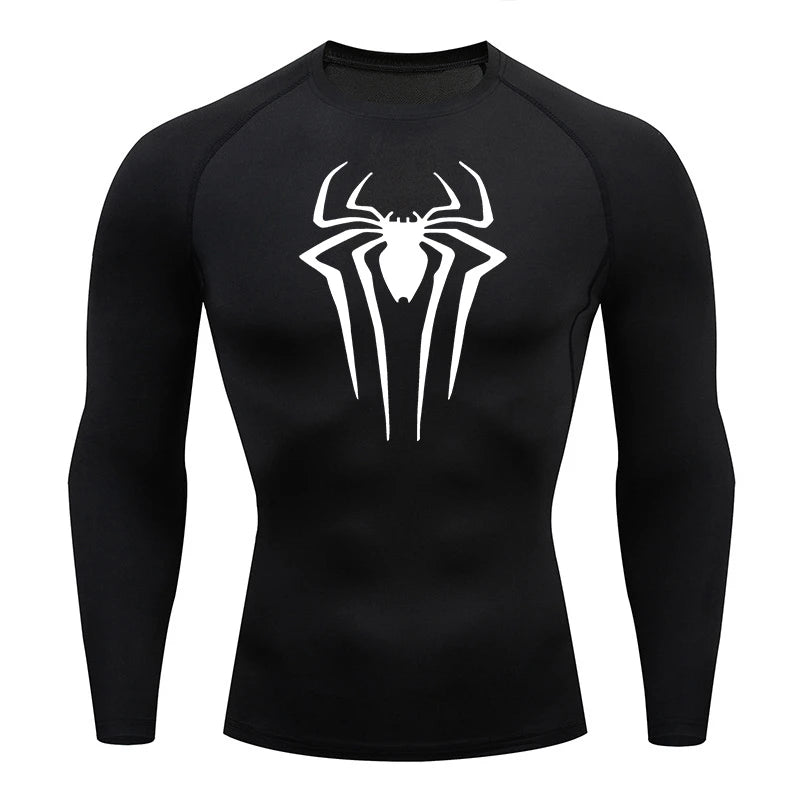Spider Print Long Sleeve Compression Shirt - Athletic Baselayer