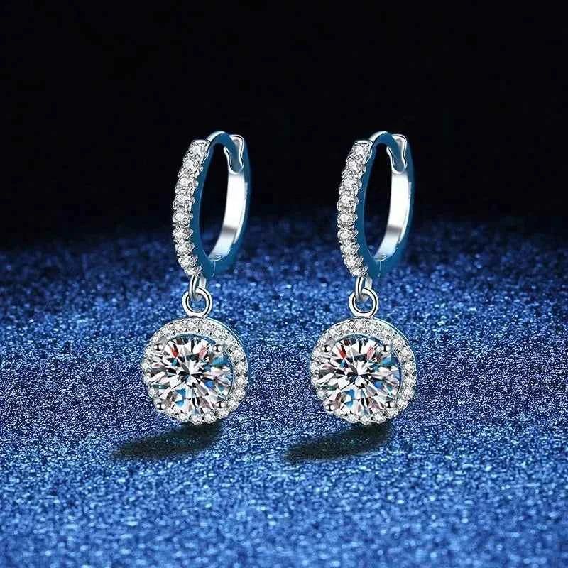 Luxury 1 Carat Moissanite Round Earrings in Sterling Silver