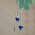 Elegant Blue Heart Zircon Tassel Dangle Earrings