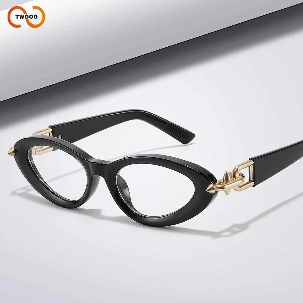 Y2K Cat Eye Blue Light Glasses - Gold Chain Decor