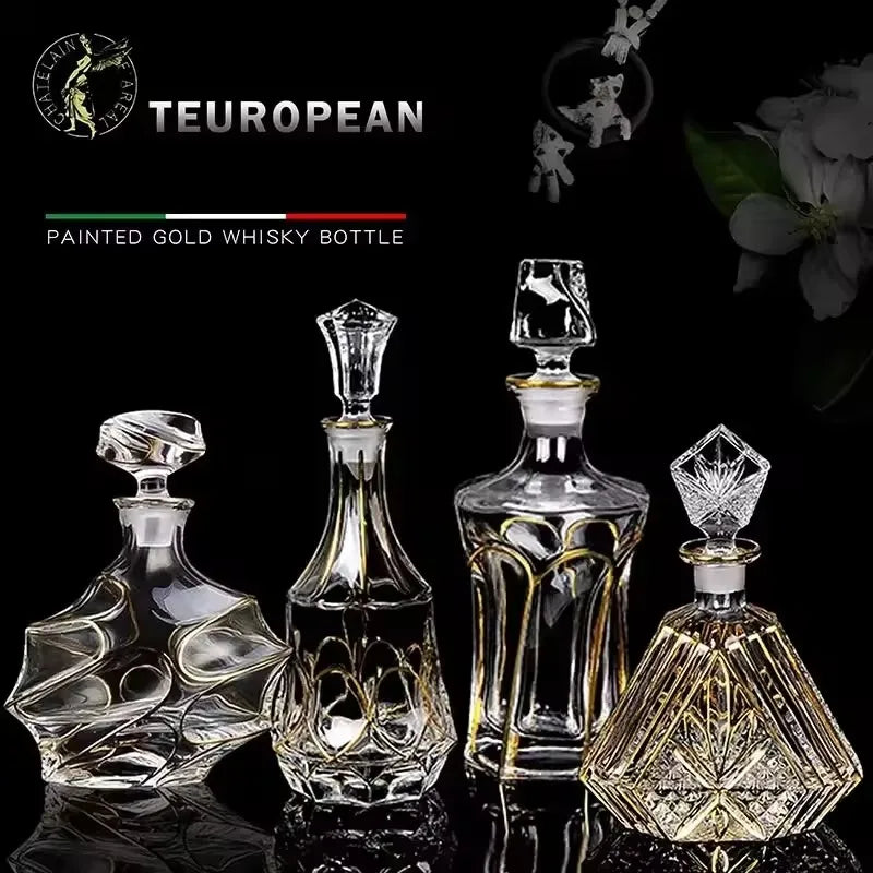 Elegant Crystal Wine Decanter - Gold Line Detail
