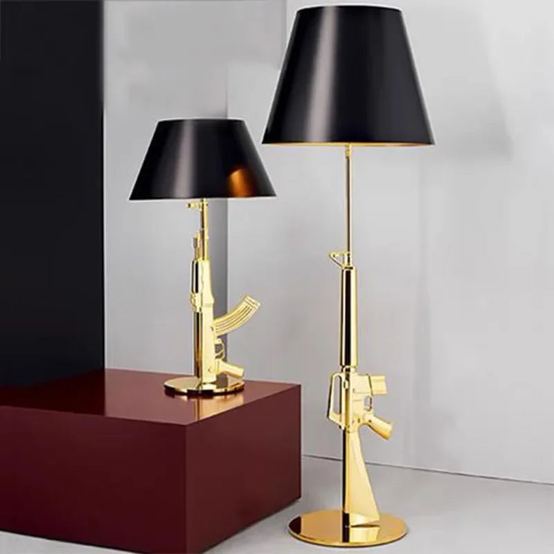 AK47 Gun Design Lamp - Gold metal floor lamp with creative gun silhouette and LED light